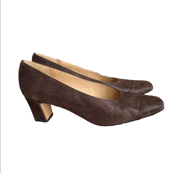 Rangoni Firenze Brown Suede Leather Houndstooth Cap Toe Block Heels - Picture 2 of 4